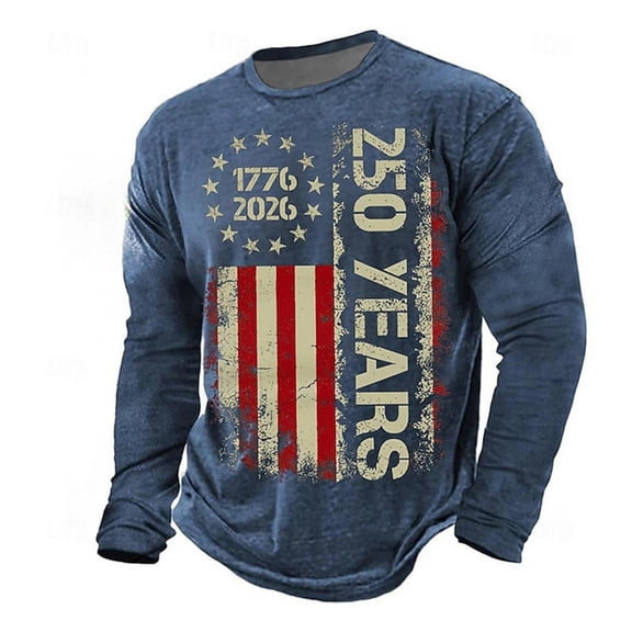 DHFJKG 250 Years Anniversary USA Shirts For Men Long Sleeve T Shirt National Flag Graphic Tee Celebrate 4Th Of July Top