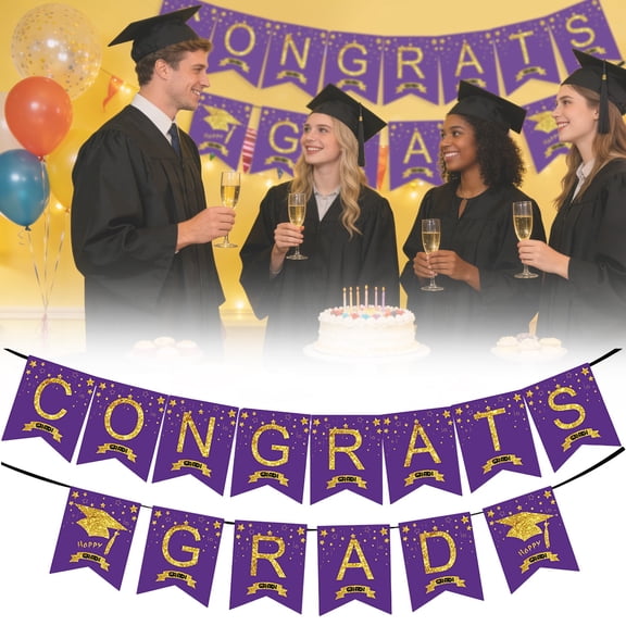 2026 Graduation Decorations Congrats Grad Banner, 2026 graduations party decorations Graduation Banners Congrats Grad Banner for Congratulation Graduations Party Supplies, School, Home (Gold&Purple)