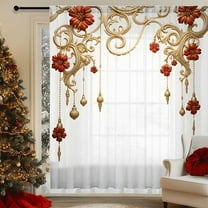 Fmbmuo Fade Proof Christmas Curtains Printed Light Filtering Gold Decorations, Art Deco 1 pcs Rod Pocket UV Resistant Window Curtains, Bedroom/Living Room,51 Inch