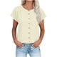 thumbnail image 1 of TaTaai Women's short sleeve crew neck top, linen cotton fabric, solid color, button cuffs, cutout detail, pullover style, casual loose fit, soft breathable, ideal for daily outings Gift, 1 of 8