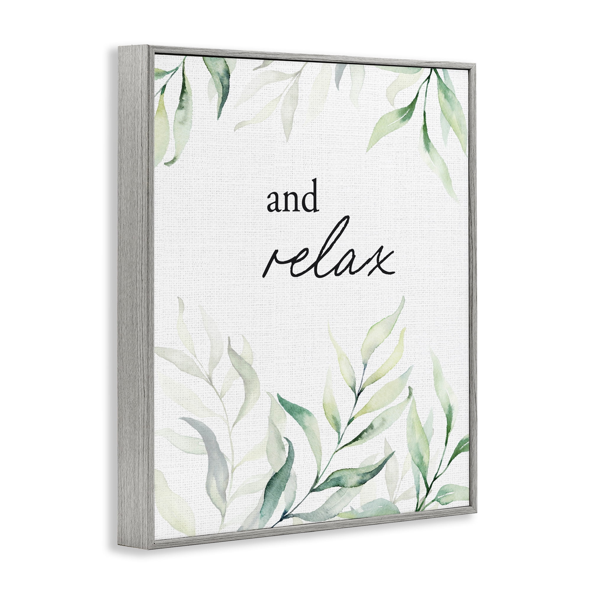 And Relax Soothing Greenery Gray Framed Giclee Art, design by Lettered and Lined