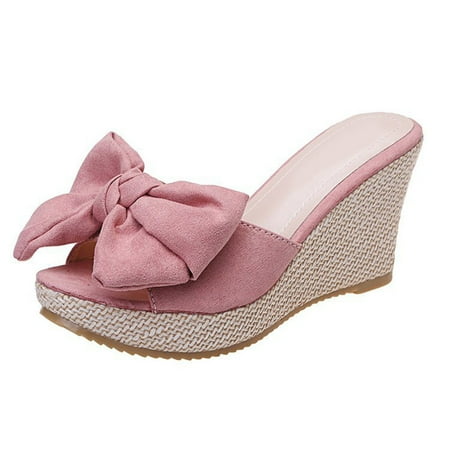 

Women Sandals clearance for Juebong Women s Platform Espadrille Slide Sandals Bowknot Wedge Sandals Slip On Open Toe High Heels Casual Summer Dress Shoes