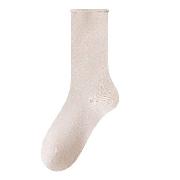 Lovskoo Women's Crew Socks Casual Cotton Mid-Calf Solid Color Socks Comfortable Warm Breathable Multicolor Socks Beige