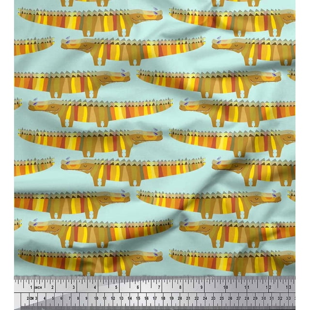 Soimoi Poly Georgette Fabric Crocodile Kids Printed Craft Fabric by The Yard 42 Inch Wide