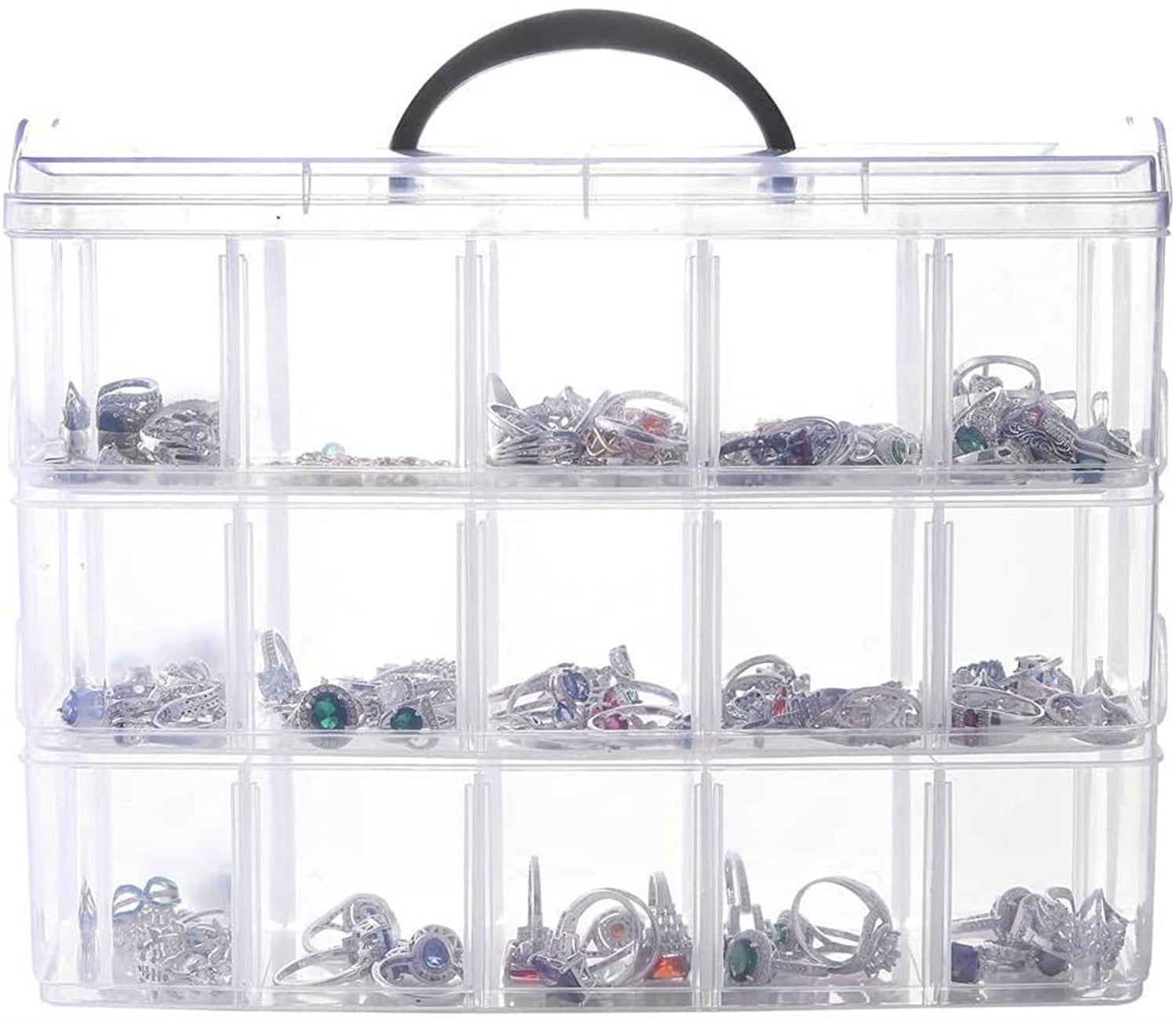Casewin Bins & Things Stackable Craft Storage Container with 30 Adjustable Compartments - Clear Plastic Organizer Box for Beads, Art Supplies, Sewing - Craft Organizers ,9.85 x 6.7 x 7.5 inches