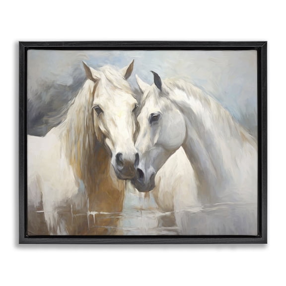 Stupell Industries Rustic Lodge White Country Horses Black Floating Frame Canvas Art, 21 x 17, by Ramona Murdock