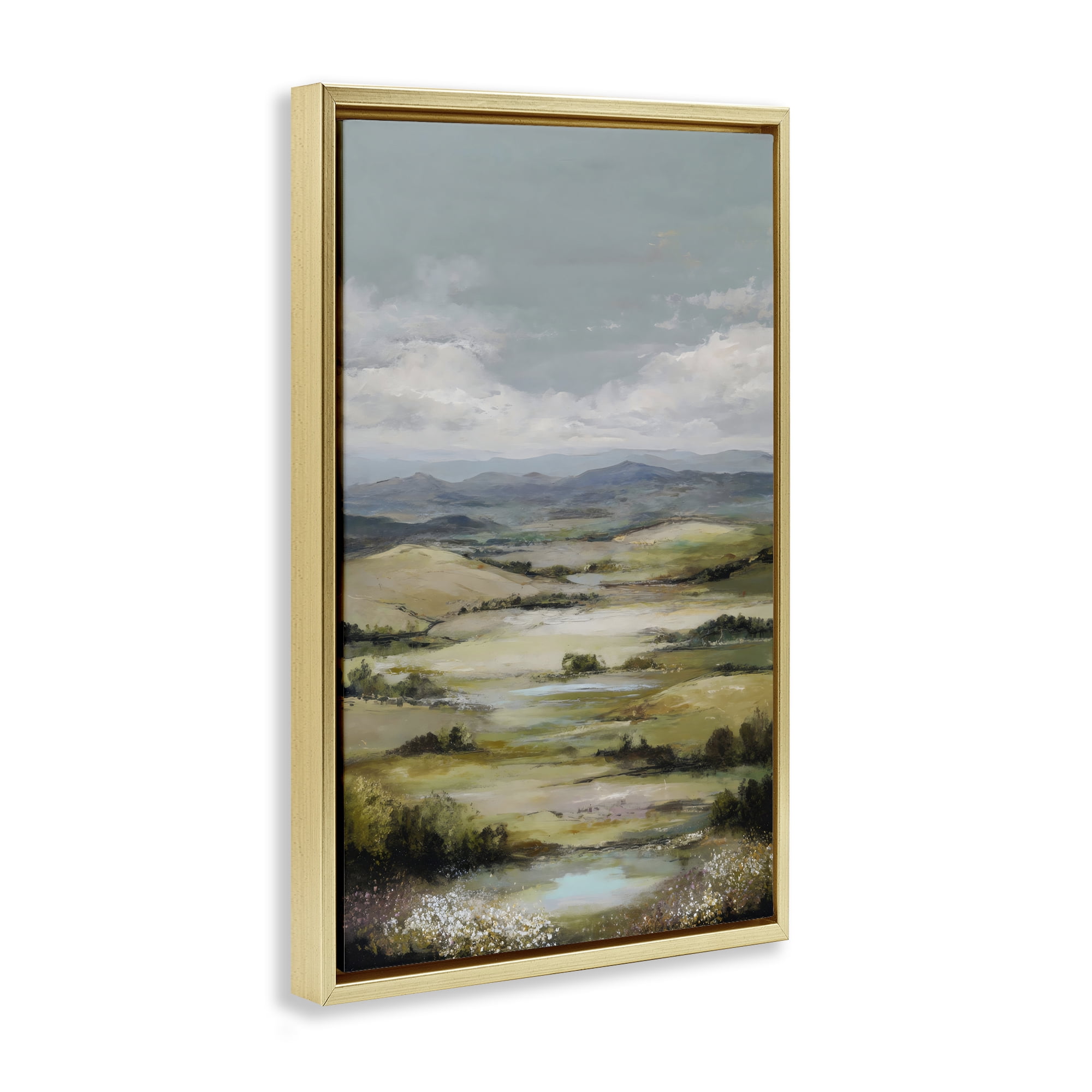 Stupell Industries Rolling Mountain Meadows Gold Framed Floater Canvas Wall Art, design by Petal Prints Design