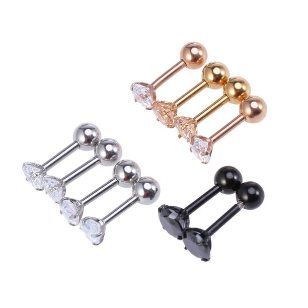 EeaseMX 5 pares de pendientes de acero inoxidable con forma de barra para cartílago de la oreja, trago, hélix, piercing de acero quirúrgico con circonitas multicolores.