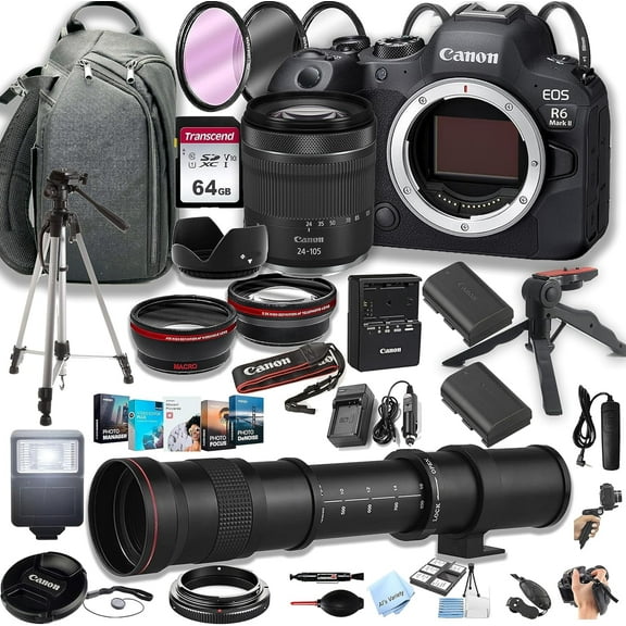 Canon EOS R6 Mark II Mirrorless Camera with 24-105mm Lens, 420-800mm Lens, 64GB SD Card and More (International Version)
