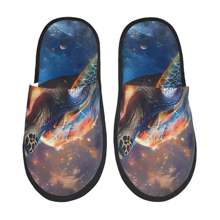 Balery Night Sky Turtle Slient Indoor Furry Fleece Comfort House Shoes Soft Non-Slip Home Shoes Cotton slippers House Slippers-- Medium