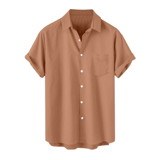 YanHoo Button Down Shirts for Men Short Sleeve Button Up Beach Shirts Solid Casual Summer T-Shirts