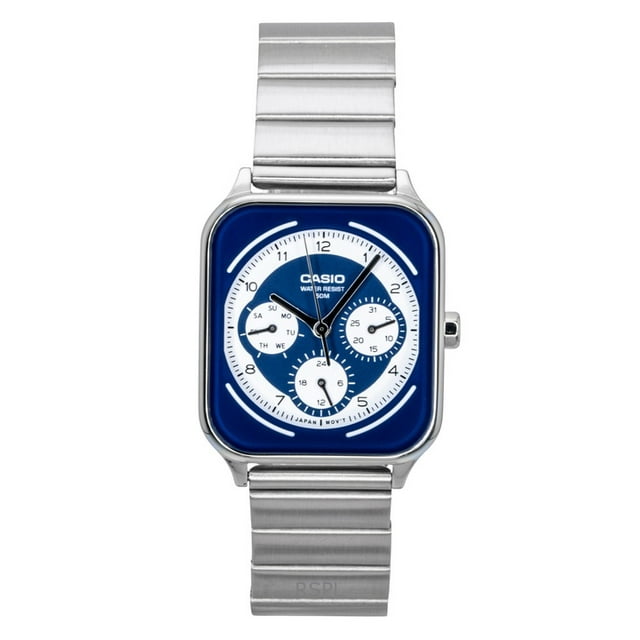Casio Standard Montre pour Homme Analogique en Acier Inoxydable, Cadran Bleu et Blanc, Quartz MTP-M307D-2BV