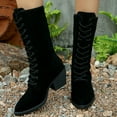 thumbnail image 7 of Miluxas Womens Fashion Pointed Toe Mid Chunky Heel Lace up Pure Color Mid Calf Casual Boots Black 6.5(38), 7 of 7