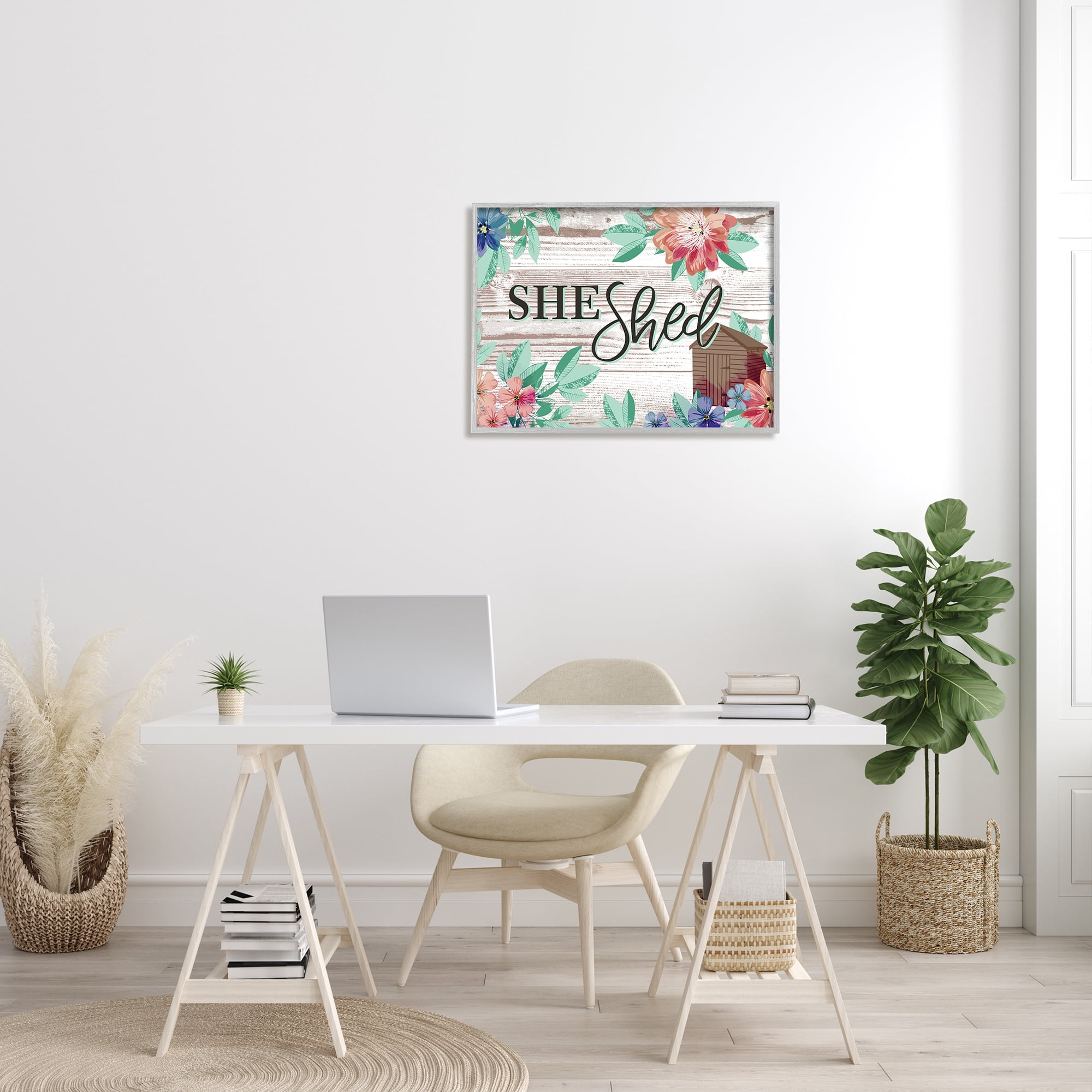 Stupell Industries She Shed Typography Rustic Country Floral Sign, 24 x 30, Designed by Jennifer Ellory