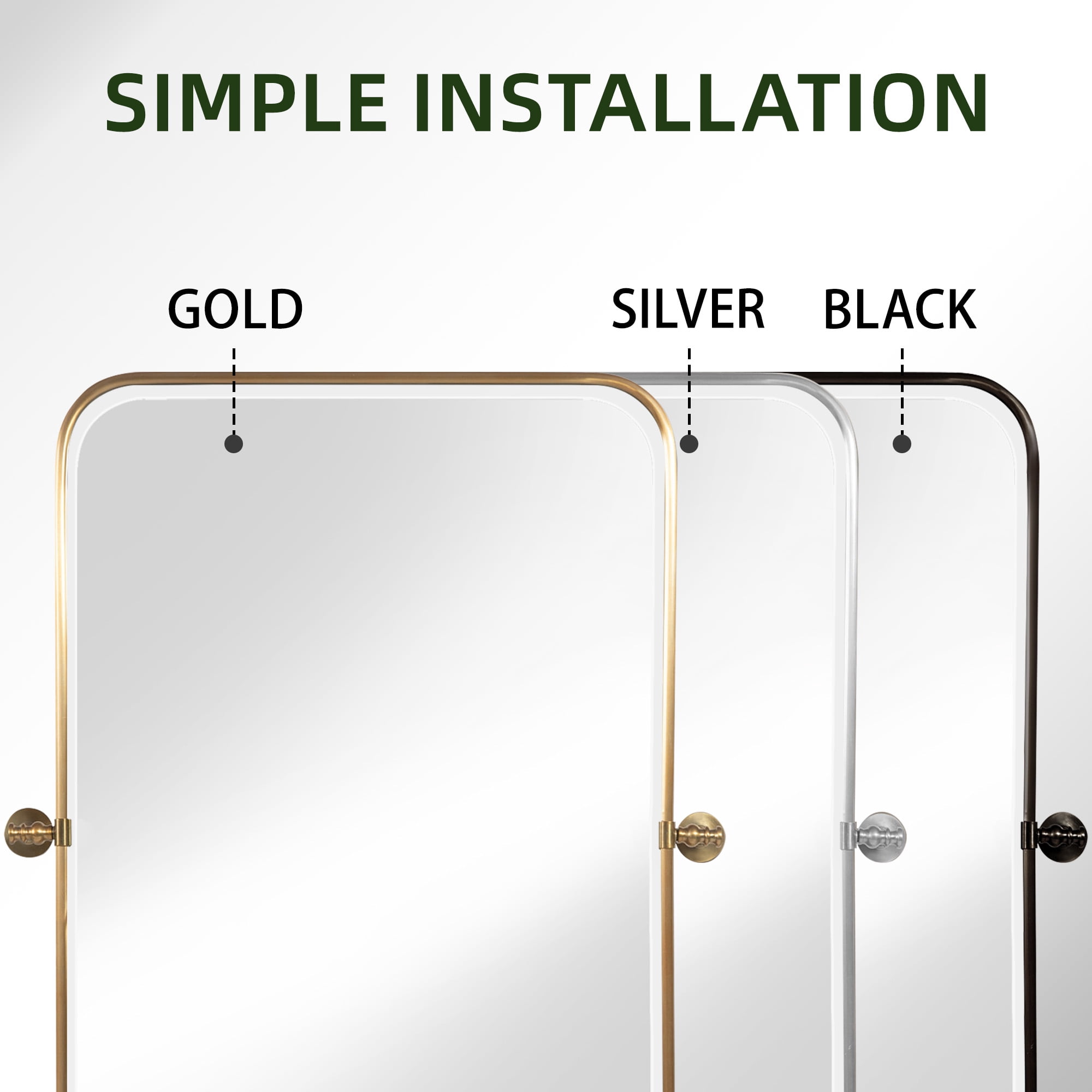 MAYEERTY 32"×24" Black Iron Rectangular Wall Mirror Rounded Corners, Hardware, Double-Sided for Bathroom