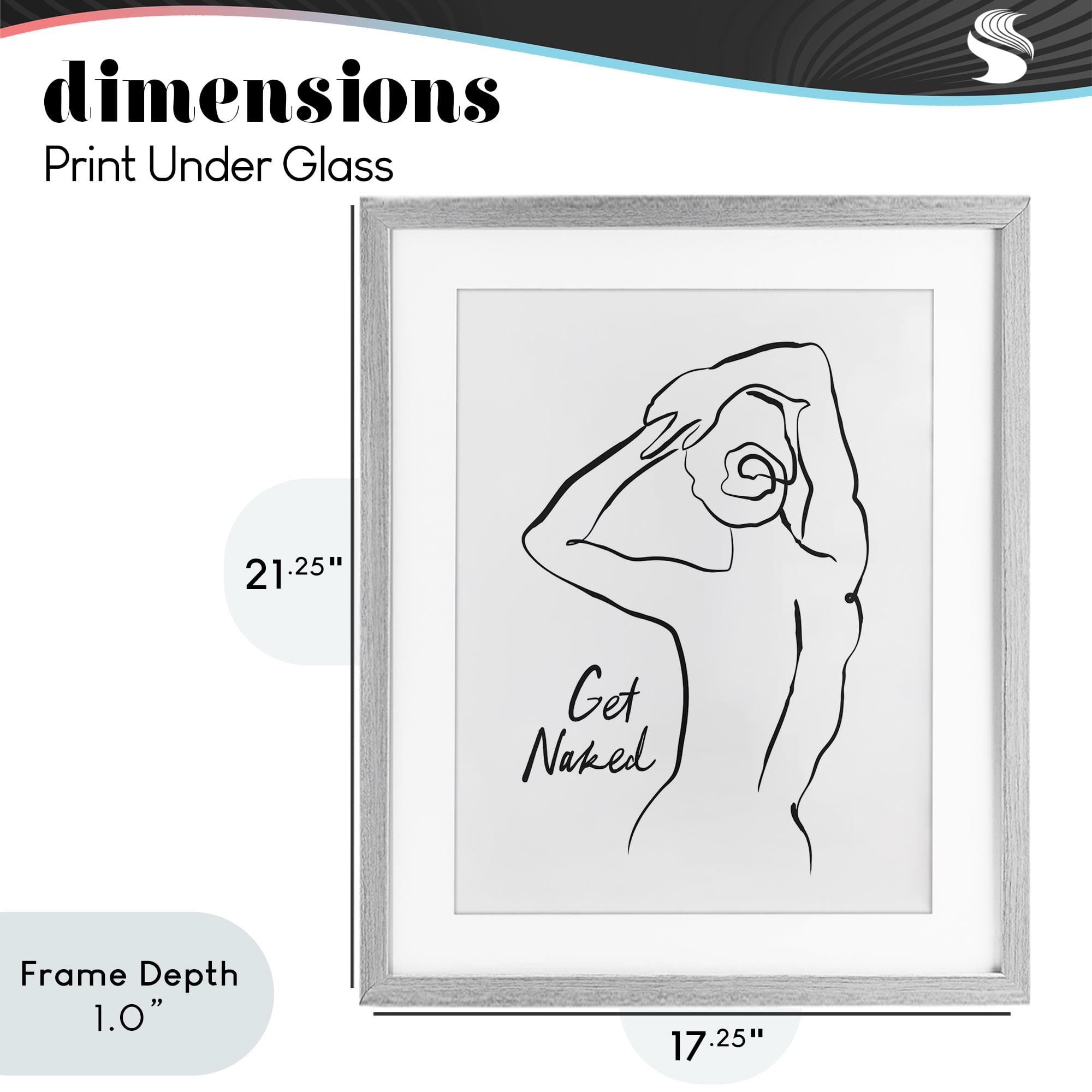 Stupell Industries Get Naked Nude Silhouette Gray Framed Print Under Glass, design by Lettered and Lined