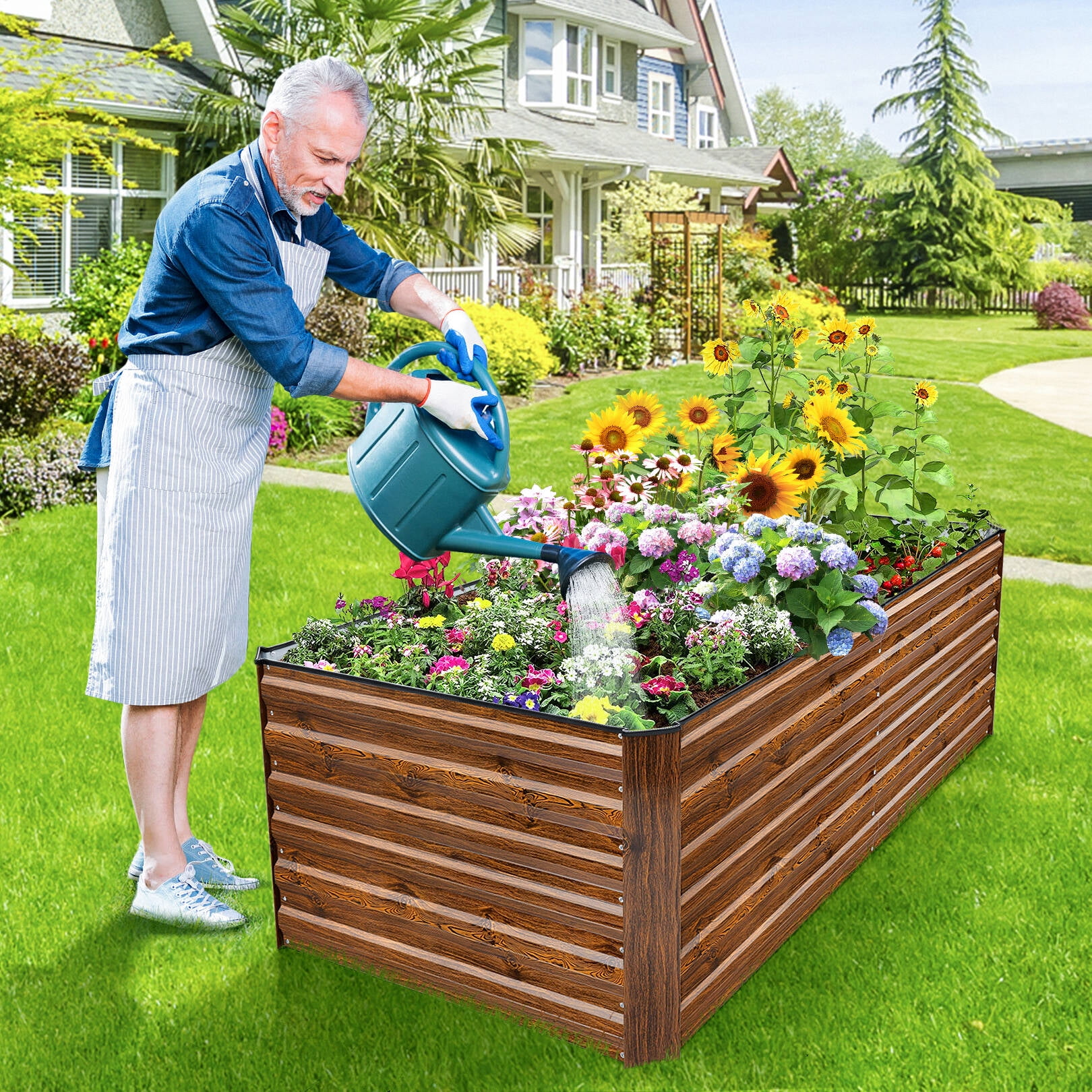 Funcid 6x3x2ft Galvanized Raised Garden Beds Large Metal Garden Beds Galvanized Steel Planter boxes Outdoor for Vegetables Flowers Herbs