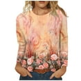 thumbnail image 1 of Blusa casual SCZ de manga larga con cuello redondo y estampado para mujer naranja S, 1 of 6
