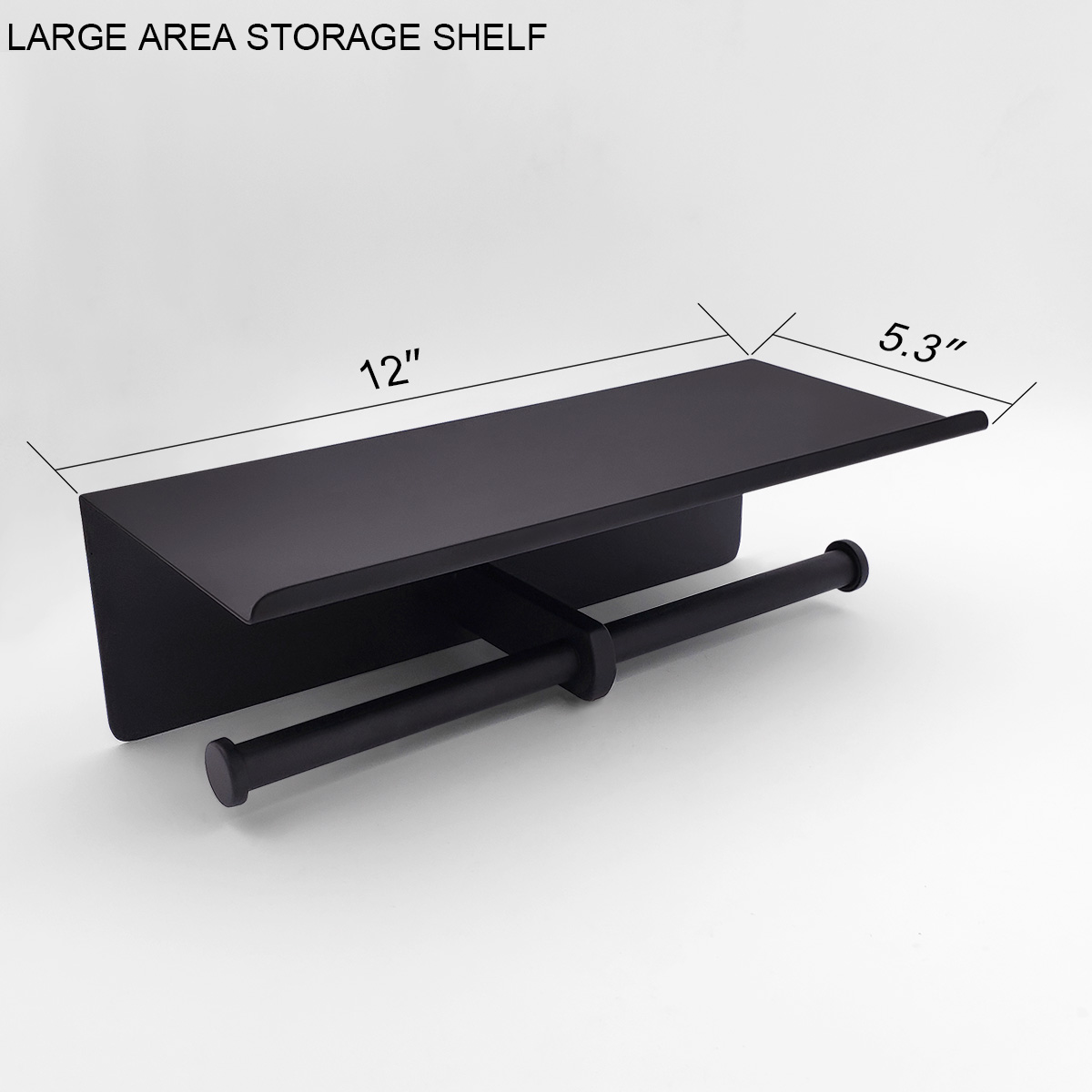 GZILA Double Toilet Paper Holder with Shelf Matte Black Wall Mounted, Dual Large Rolls Tissue Holder Multipurpose TP Dispenser, SUS 304 Stainless Steel