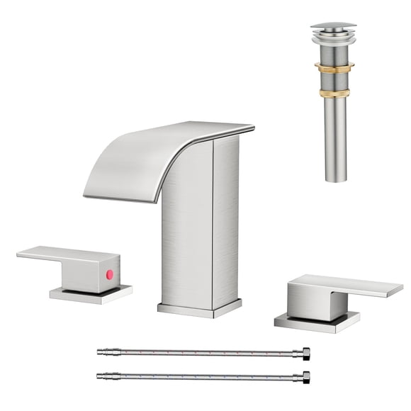 AVSIILE Waterfall Bathroom Faucet 3 Hole, Brushed Nickel 8 Inch Widespread Modern 3 Piece Bathroom Sink Faucet, Touch On Lavatory Faucet for Vanity R