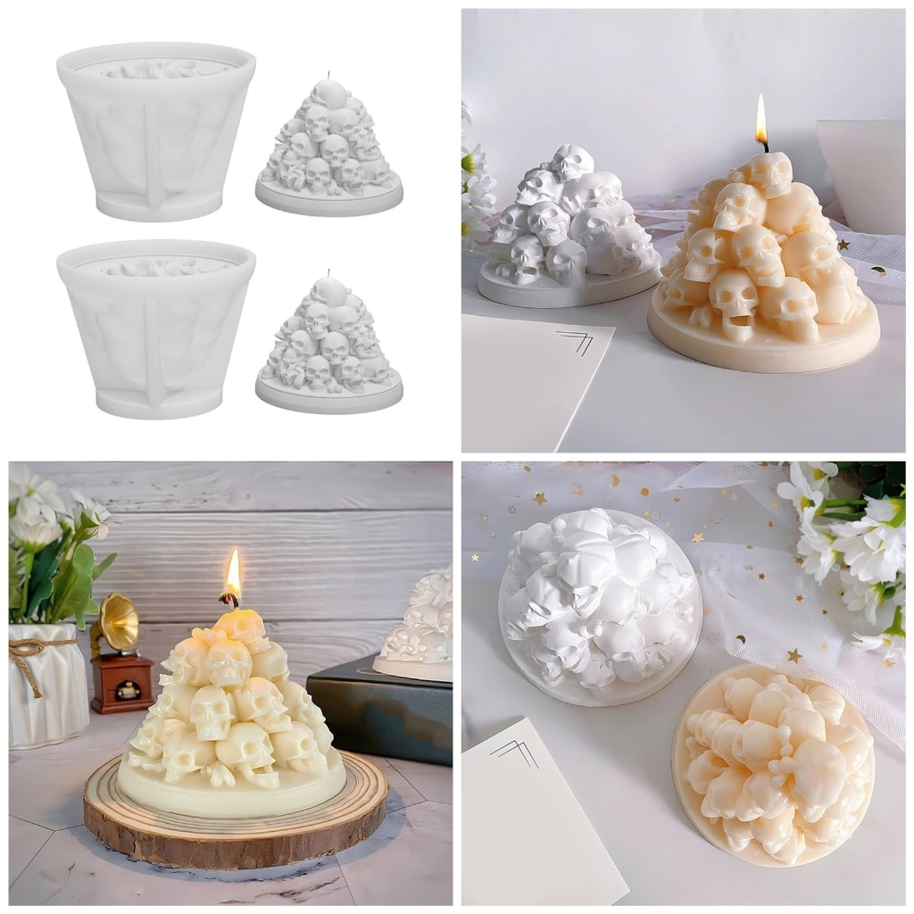 tegongse 2x/Set Halloween Silicones Mould Skulls Candle Molds Ornament Handmade Casting Mould Scented Candle Molds Craft Supplies