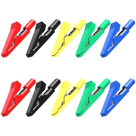 ELECTCHN Insulated Alligator Clips Electrical 10PCS Five Colors Crocodile Clamps for 2mm Test Probes, 2mm Banana Plugs