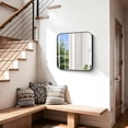 thumbnail image 2 of VONIGEE 18x18 Inch Black Bathroom Mirror, Large Rectangular Wall Mounted Vanity Mirror with Metal Frame Rounded Corner, Matte Black Decorative Mirror for Bedroom, Living Room, Entryway, 2 of 7