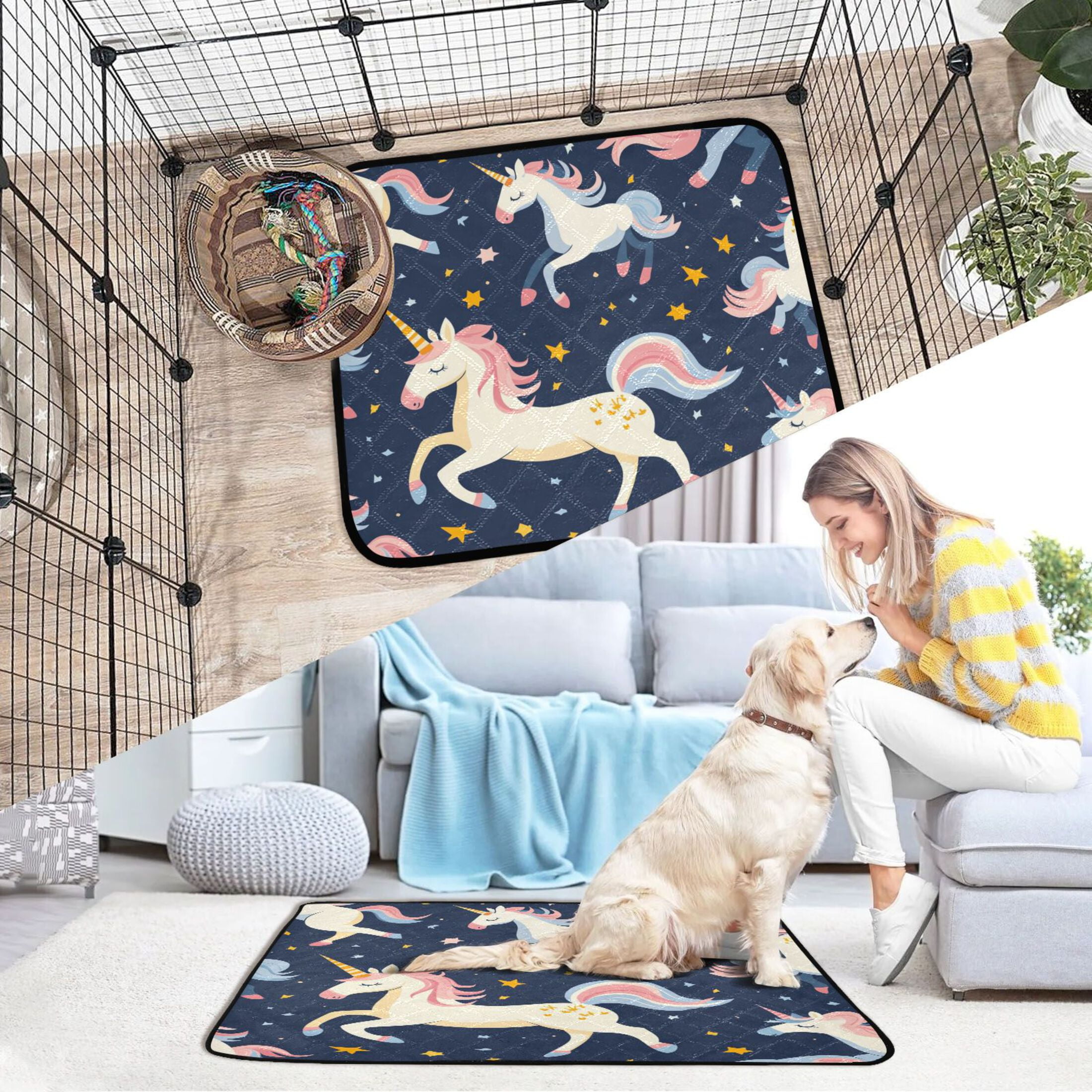 Washable Pet Pee Pads with Super Absorbent Reusable Training Pads for Dogs & Cats Unicorn