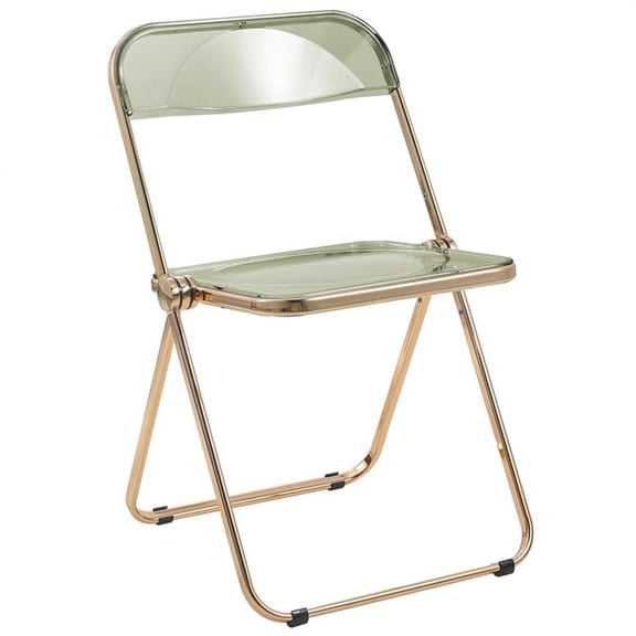 Bowery Hill Acrylic Folding Chair With Gold Metal Frame in Amber