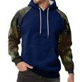 thumbnail image 2 of Men’s Pullover Hoodie with Camouflage Print Sleeves Adjustable Drawstring Hood and Front Kangaroo Pocket Casual Style Dark Blue L, 2 of 5