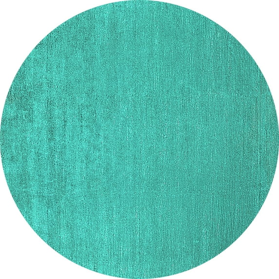 Ahgly Company Machine Washable Indoor Round Oriental Turquoise Blue Industrial Area Rugs, 4' Round