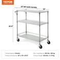 thumbnail image 5 of VEVOR Kitchen Utility Cart,3 Tiers,Wire Rolling Cart with 661LBS Capacity, Steel Service Cart on Wheels, Metal Storage Trolley with 80mm Basket Curved Handle PP Liner 6 Hooks, for Indoor and Outdoor, 5 of 10