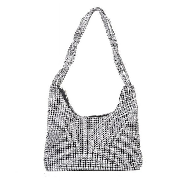 XISAOK Bling Evening Bag for Rhinestone Handbag Silver Shiny Underarm Bag for Mother's
