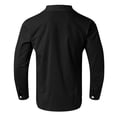 thumbnail image 3 of Camisas Para Hombre Talla Extra Camisa de manga larga con bolsillo de solapa de color sólido suelto casual de moda para hombre (Black, 3XL), 3 of 5