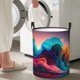 thumbnail image 5 of Balery Colorful Surreal Landscape Cesta de ropa redonda con asas, impermeable, independiente, para ropa, juguetes, dormitorio y familia-Small, 5 of 6