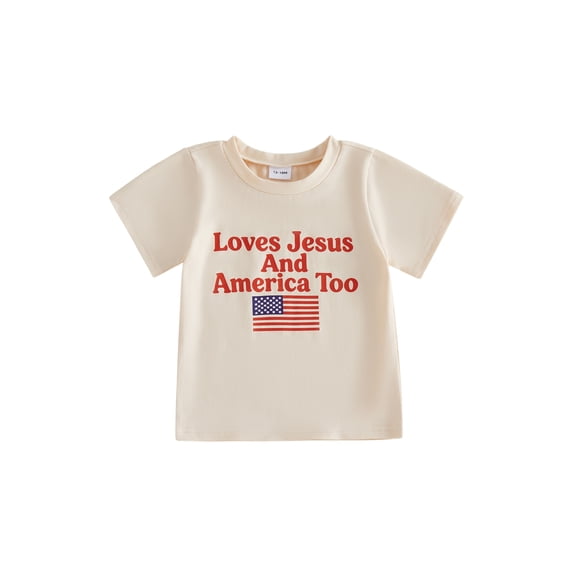 BemeyourBBs Love Jusus Love America Too Shirt for Kids Toddler Baby Boy Girl 4th of July T-shirt Outfit Short Sleeve Funny Letters American Flag Print Summer Shirt Tops Baby Christening Clothes