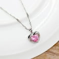 thumbnail image 6 of Ladies Platinum Plated Heart Shaped Cubic Zirconia Crystal Pendant Fashion Birthstone Necklace for Women Y890 (Pink), 6 of 7