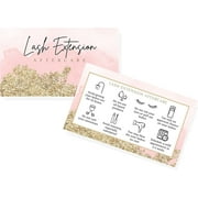 Lash Extension Aftercare Cards  50 Pack  2x3.5" inch Business Card Size  Eyelash Extension Supplies  Lash Aftercare  Pink Watercolor and Gold Design