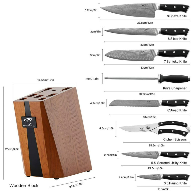 9-Piece Damascus Kitchen Knife Set with Wooden Block — Nanfang Brothers  Kitchenware