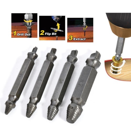 4 Piece Broken Bolt Damage Screw Remover Extractor Drill Bits Stud Reverse Set A