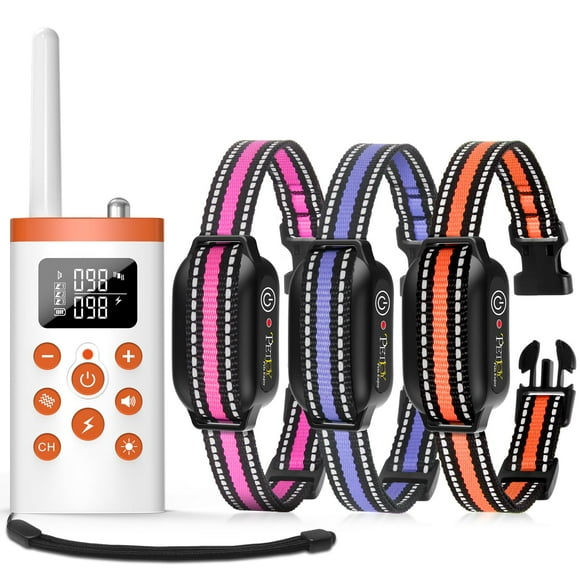 PetJoy Automatic Bark Collar for Large Dogs, Shock Collar with Remote and Auto Modes, Dog Shock Collar for 3 Dogs, Bark and Training Collar Combo - Remote 3600 Ft ï¼Orangeï¼