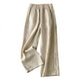 thumbnail image 2 of Gamivast Linen Pants Women Elastic Waistband, Loose Fit, Solid Color Wide Leg Pants with Pockets,Relax Fit Straight Leg Pants Khaki L Pantalones Capri Para Mujer, 2 of 3