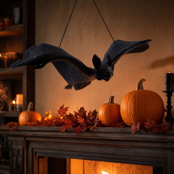 Clearance Gunhay Halloween Hanging Bats, Halloween Wall Art Decor,2 Styles Realistic Scary Large Fake Black Hanging Flying Bat Spooky for Halloween Indoor Decorations, B