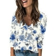thumbnail image 3 of Women's Long Sleeve Shirts Fashion Floral Print Dressy Blouses Casual V-Neck Shirt Pullover Loose Work Tops Spring Summer Outdoor,Beach,Vacation Top Style05 S, 3 of 5