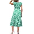 thumbnail image 3 of INSPIRE CHIC Women's Summer Printed V Neck Elastic Waist Ruffle Cap Sleeve A-Line Beach Midi Dresses L Green, 3 of 6