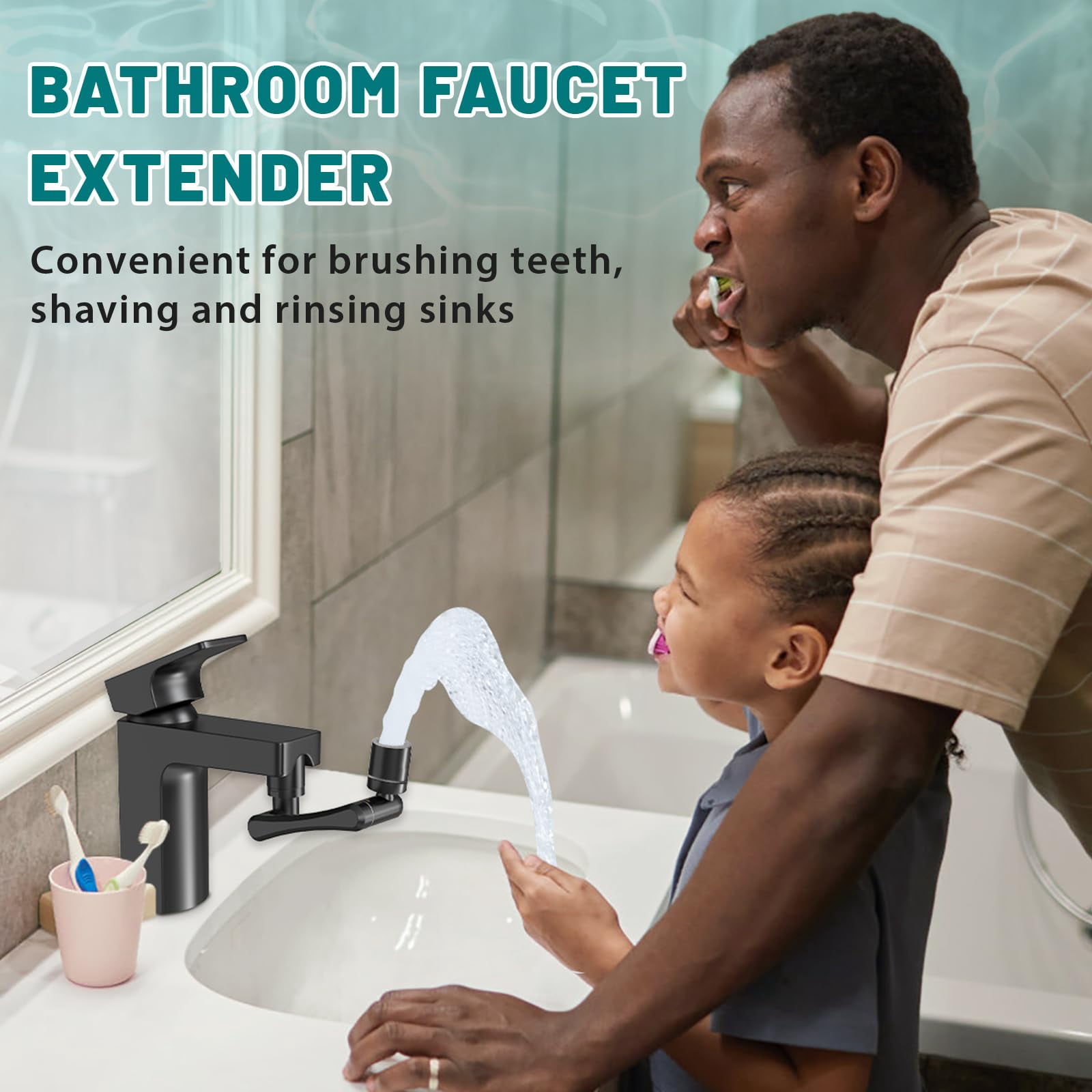 1440° Rotating-faucet-extender Sink Aerator - 1080°+360° Large-angle Splash Tap Extension With 2 Water Outlet  Swivel Multifunctional Robotic Arm For Kitchen/bathroom Black