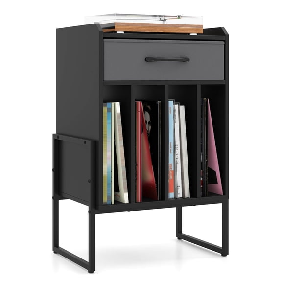 Costway Record Player Stand Turntable Stand with Drawer & Record Holder Display Shelf Black & Gray