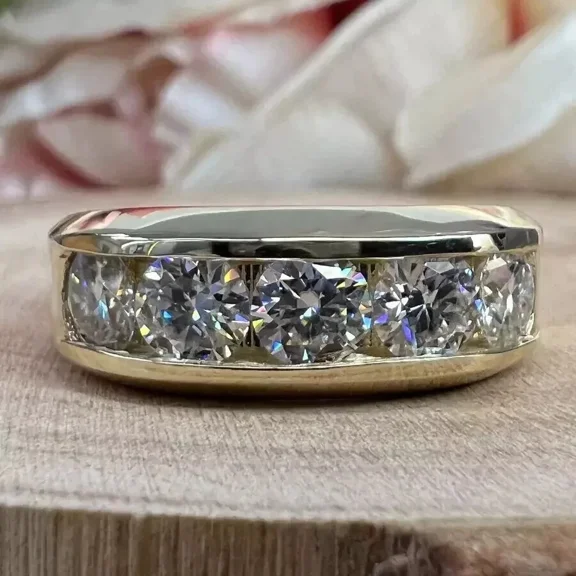 3.25TCW Round Moissanite 5-Stones Men Engagement Ring 14K White Gold Plated