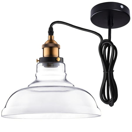 Yescom Hanging Flashlight Shaped Mouth-blown Transparent Glass Shade Vintage Pendent Fixture for Ceiling Lamp Lighting
