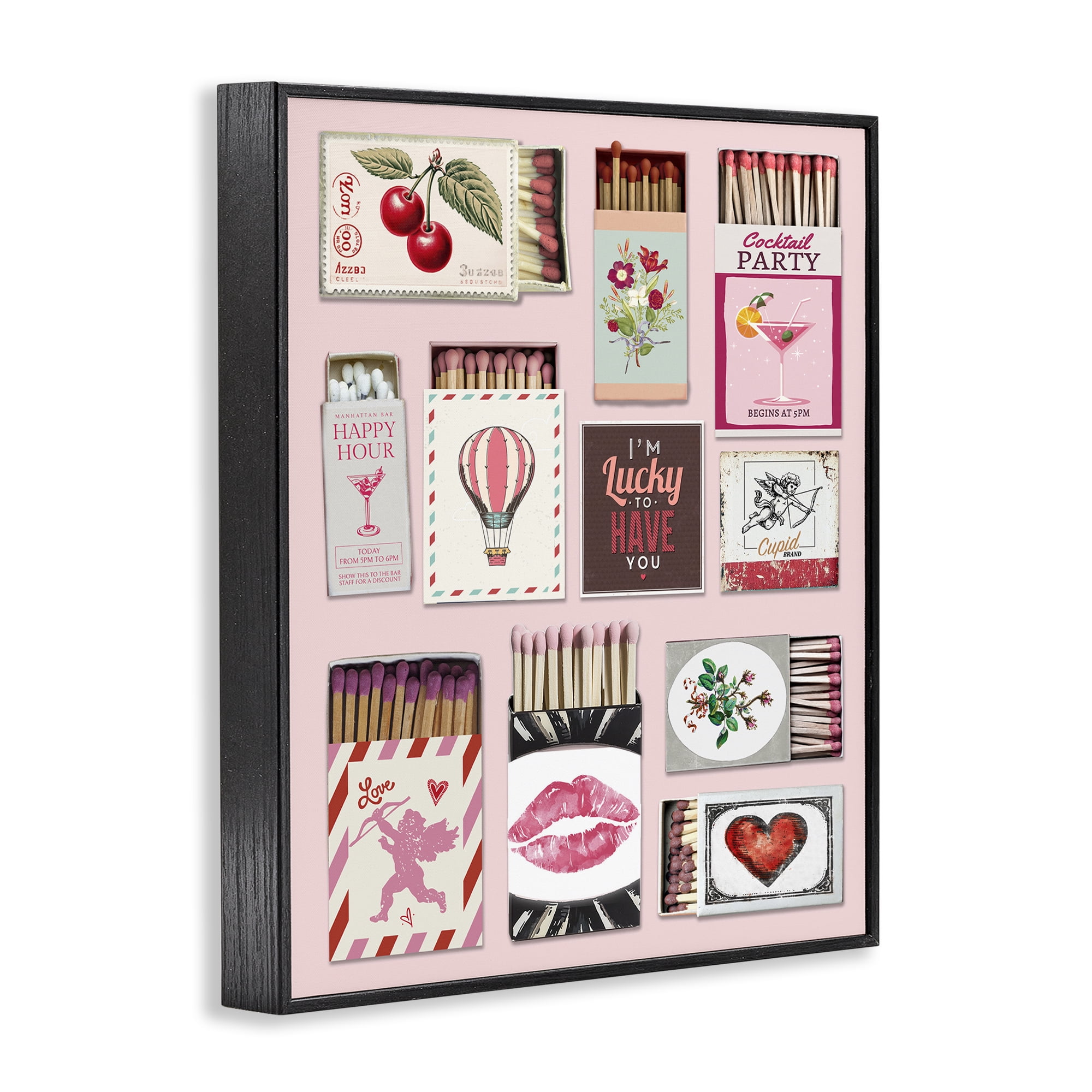 Stupell Industries Vintage Romantic Matchbox Collection Black Framed Giclee Art, design by CAD Designs